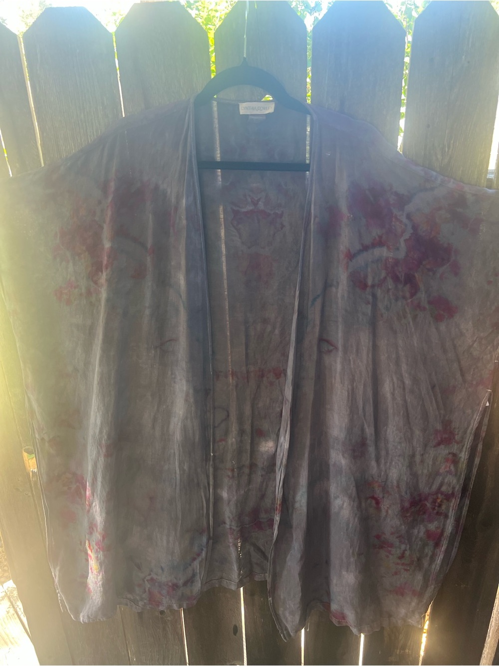 Cynthia Rowley Black Silk Kimono with Plum Floral Accents